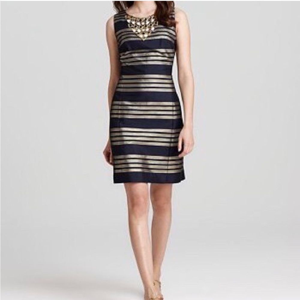 LILLY PULITZER | Virginia Navy & Metallic Gold Stripe Sleeveless Dress Women’s 8